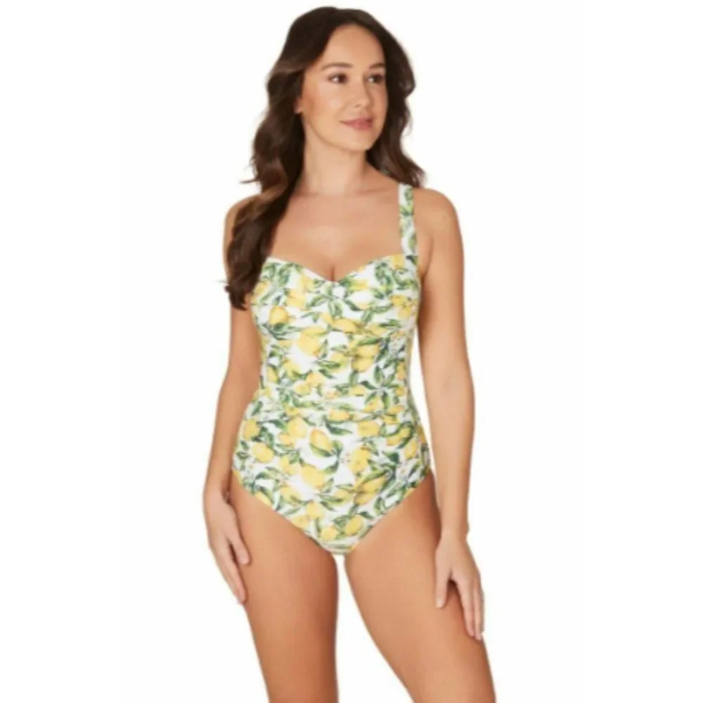 Womens Lemons Joanne Twist Front Design Tummy Control One Piece Swimsuit…